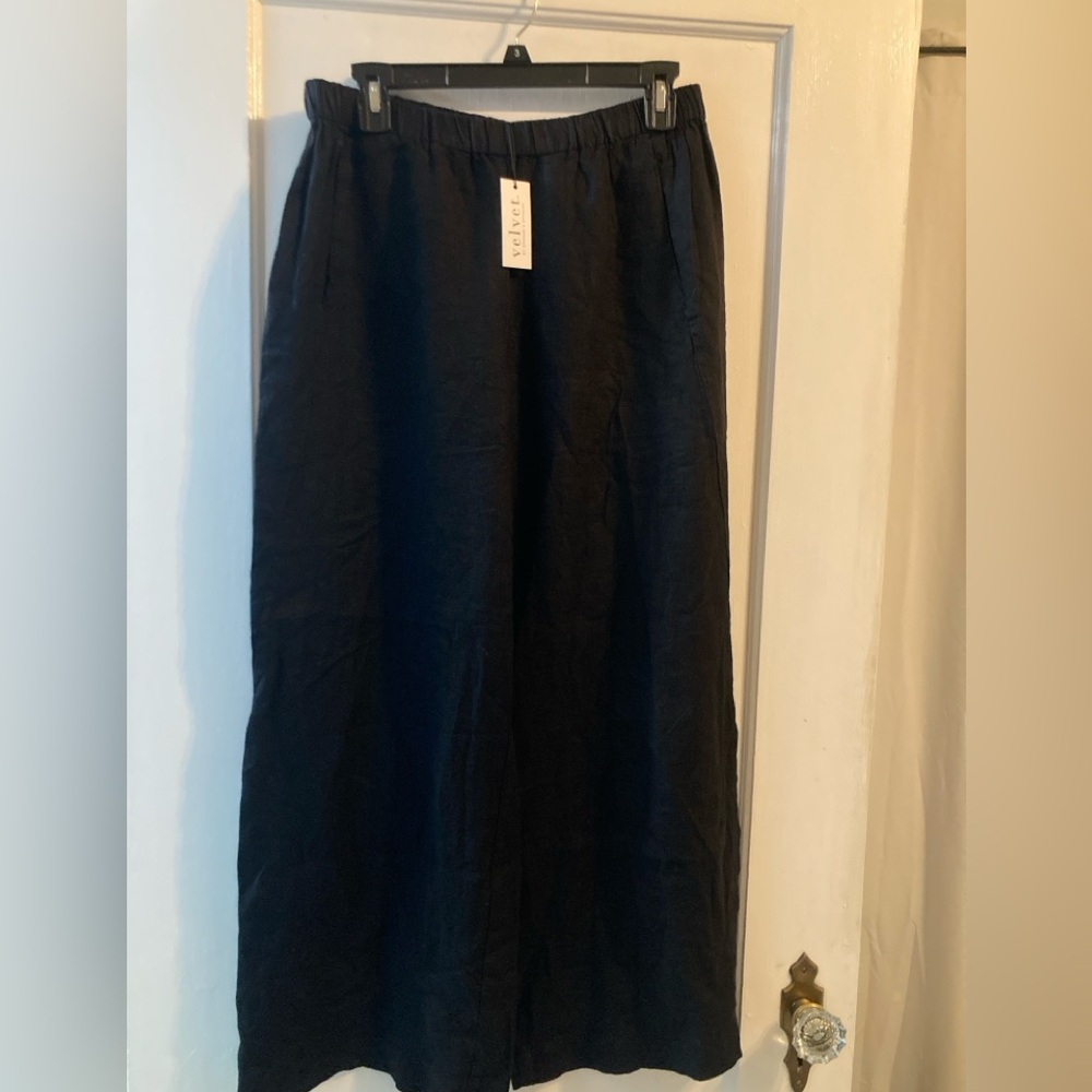 Velvet by Graham & Spencer Lola Black Linen Straight Leg Cropped Pants NWT Sz L